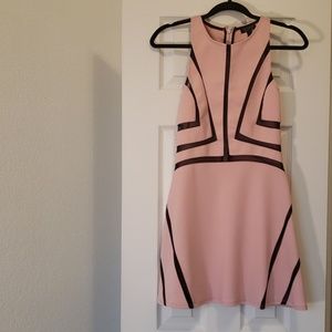 Top Shop pink fit and flare mesh cutout mini dress